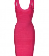 Strike a sultry pose in this perennial favorite cocktail-ready dress from Herv? L?ger - Scoop neck, sleeveless, bandage style with figure-hugging multi-panels, concealed back zip closure - Style with metallic platform pumps and a statement clutch