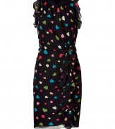 A quirky heart print covers this ultra-feminine dress from Moschino Cheap & Chic - Round high neck with pleat details, ruffled short sleeves, draped waist detail with cascading ruffle -Back ruche detail, figure-hugging silhouette, all-over heart print - Wear with peep-toe pumps and a embellished clutch