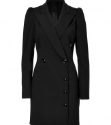 Make an exquisitely chic sartorial splash at your next cocktail party in Viktor & Rolfs immaculately tailored blazer-style dress - Peaked lapel, wrapped deep V-neckline, long sleeves, puffed shoulders buttoned front - Close, tailored fit - Wear with sparkly fine jewelry and bright white statement accessories