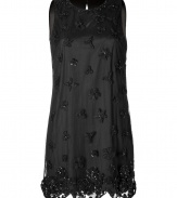 With its intricate floral embroidery and simple sheath silhouette, Valentino R.E.D.s sleeveless cocktail dress is an exquisitely chic take on evening elegance - Rounded neckline, sleeveless, sequin and bead embellished flowers, scalloped hemline, hidden side zip, satin lining - Softly tailored, straight silhouette - Wear with patent leather flats and an oversized clutch