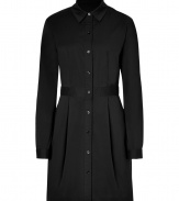 Both classic and cool with a flattering tailored fit, Steffen Schrauts black shirtdress is a chic choice for your workweek look - Classic collar, long sleeves, buttoned cuffs, button-down front, side pockets, pleated waist - Tailored fit - Wear with bright flats and a carryall tote to work