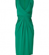 The classic cocktail sheath gets a sultry twist - literally - with this jewel-tone draped iteration from Michael Kors - V-neckline, sleeveless, crisscross front with front waistline drape, knee-length skirt, concealed back zip closure - Fitted draped silhouette - Style with strappy pumps, a sleek evening trench, and an embellished clutch