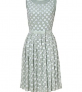 Intricately embroidered with sweet white daisies, Collette Dinnigans 50s style silhouette is an elegant choice for your dressy daytime affairs - Round neckline, thick straps, tonal flat velvet bow sash, hidden side zip - Fitted bodice, full skirt - Wear with heels and a chain-detailed handbag