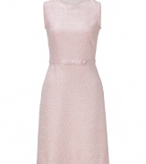 With a sweet cotton-candy hue and flawless tailored fit, Valentinos blush-white boulce knit sheath is both ladylike and exquisite - Round neckline, sleeveless, flat bow belt, side slit pockets, hidden back zip - Tailored fit - Wear with heels and a chain detailed handbag