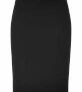 A polished staple for your workwear wardrobe, Steffen Schrauts black rayon blend skirt is an elegant, everyday indispensable - Slim, medium rise pencil cut, with flattering, figure elongating decorative vertical seams - Kick pleat and zip at rear - Pair with a button down and light cashmere cardigan or a silk blouse and style with classic pumps or loafers