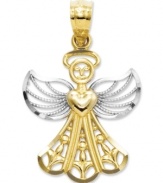 Let faith take flight in this intricate filigree angel charm. Crafted in 14k gold and sterling silver. Chain not included. Approximate length: 9/10 inch. Approximate width: 6/10 inch.