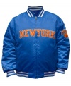 You'll be the best looking fan on the block and in the arena sporting this jacket featuring the NY Knicks by Majestic.