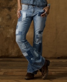 Denim & Supply Ralph Lauren's sleek jean in perfectly faded, patched and repaired classic blue denim is an authentically well-worn take on a vintage-inspired flare silhouette.