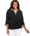 Safari styling beautifully highlights Karen Scott's three-quarter-sleeve plus size top-- snag it at an Everyday Value price!