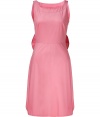 This beautiful dress in pink stretch cotton only appears simple at first glance - The dramatic bow detail and ruffles at the back make it surprisingly elegant - Round neckline, sleeveless and figure-flattering - Skirt is slightly flared and falls at knee - Concealed side zip closure - Perfect dress for summer events from weddings to garden parties - Try with dainty peep toes or strappy heels