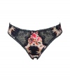 Turn up the heat in this ultra-luxe tropical print thong from Elle MacPherson Intimates - Scalloped black lace paneling, thin waistband, wide side garters, front bow detail - Perfect under virtually any outfit or paired with a matching bra for stylish lounging