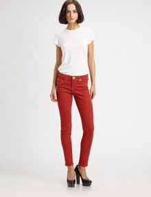 Effortlessly chic, mid-rise skinnies with intricate stitching and tons of stretch. THE FITMedium rise, about 8½Inseam, about 29THE DETAILSZip flyFive-pocket style76% cotton/23% polyester/1% elastaneMachine washMade in USA of imported fabricModel shown is 5'11 (178cm) wearing US size 4.