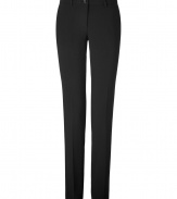 Sleek and sophisticated, Etros flattering black straight leg trousers are a workweek essential, guaranteed to take you through the seasons in sharp style - Flat front, side and buttoned back slit pockets, zip fly, button closure, belt loops - Straight leg - Wear with practically anything for a streamlined finish