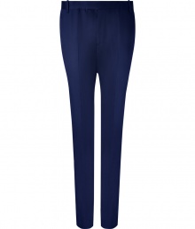 Elegant pants in fine, pure cotton - Soft yet durable, lighter weight material - Vibrant in dark blue - Modern silhouette is slim and straight, more fitted through legs - Crease detail from hip to hem flatters and elongates the silhouette - Side pockets, flap pockets at rear - Tab waist and belt loops - Polished to perfection, ideal for parties and evenings out - Pair with a cashmere pullover, a blazer and button down and leather lace-ups or trainers