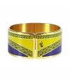 Luxurious bangle made ​.​.of fine metal - Glamorous Art Deco look in royal blue and honey yellow - Beautifully wide - Upgrades most outfits--from business suits, cocktail dresses or jeans and a pullover - Makes a great gift