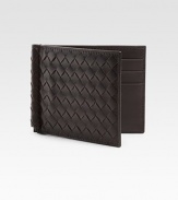 Calfskin leather with interior money clip in iconic woven design.Six credit card slots4½W x 3½H x ¼DMade in Italy