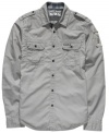 March in-step with modern style when you wear this military-inspired woven shirt from DKNY Jeans.