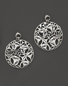 Bold sterling silver medallion earrings, glistening with faceted rock crystals. By Di MODOLO.