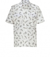 With its allover insect print and military-chic styling, McQ Alexander McQueens cotton button-down fuses fantasy and function - Classic collar, short sleeves, buttoned epaulettes, buttoned flap pockets, embroidered logo, button-down front - Classic straight silhouette - Wear with slim tailored trousers and leather slip-ons