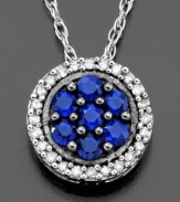 Brilliant round-cut sapphire (1/3 ct. t.w.) blazes bright on this beautiful 14k white gold pendant including diamond accents. Approximate length: 18 inches. Approximate drop: 1/4 inch.