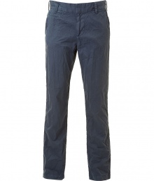 Stylish marine-colored pants in fine cotton - slim, casually cut with fly-front and wide waistband with belt loops - trendy wrinkled look - casual and comfy, crazy alternative to jeans - with two diagonal side pockets - your fave pants for everyday - wear with a shirt, dress shirt or long sleeve and boots or sneakers