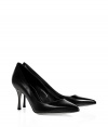 Pointy toe pumps are a trend favorite must this season, and Sergio Rossis jet black glazed leather pair is a super sleek way to wear them - Pointed toe, tapered heel - Pair with practically anything for a sleek, streamlined finish