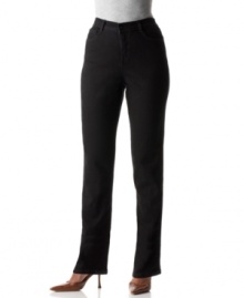 Look your slimmest in Style&co. petite straight-leg jeans, featuring a special tummy-smoothing panel at the front.