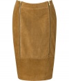 Your desk-to-date look just got more chic with this edgy-cool zip detailed suede skirt from Raoul - Double zip front, fitted pencil silhouette, seaming detail at hem - Wear with a fitted blouse, a blazer, and platform pumps