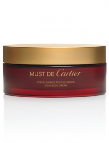 Must de Cartier Satin Body Cream. Soothing formula leaves skin moisturized and scented with the unexpected notes of Must de Cartier. 6.75 oz. 