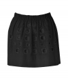 Stylish mini-skirt made ​.​.of a fine black wool-cashmere blend - Feminine pleats, elasticized waistband and embroidered detail - Sexy mini-length - Wear with a chic blouse and high heels, or an oversized top with flat booties for an edgy look