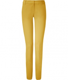 Stylish pants in fine, viscose and synthetic fiber blend - Especially comfortable, thanks to a touch of stretch - Vibrant and on-trend in bright yellow - Lower rise, slim cigarette cut crops at ankles - Tab waist, belt loops and slash pockets at sides - Crease detail flatters and elongates the leg - Versatile and ultra-chic, seamlessly transitions from work to weekend - Pair with a silk blouse, blazer and peep toe pumps, or go for a more casual look with a tunic top and flat sandals