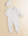 Crafted in heavenly soft pima cotton, this one piece trimmed with picot trim will be an instant favorite for crawling or walking.Front button closure Long sleeves Snap bottom Cotton Machine wash Imported Please note: Number of buttons may vary depending on size ordered. 