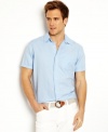 Feel the breeze. This lightweight linen shirt from Nautica is perfect summer style.