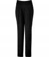 Elegant trousers in a mix of fine silk and viscose - A thoughtful touch of elastic make them wonderfully comfortable and incredibly flattering- Design features a broad saddle, pleats and a slim leg - A must-have basic, pants transition seamlessly from business to evening- Features two streamlined pockets at the hips - Style with trendy ankle boots and a sexy silk blouse in a bold color