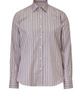 Neutral-hued stripes cover this stylish button down from Etro, adding sleek appeal to your workweek look - Spread collar, front button placket, curved hem, slim fit, all-over stripe print - Wear with jeans, chinos, or trousers