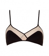 Lounge in high style with this ultra-chic printed bralette from Philip Lim - Soft cup style bra, thin adjustable straps, contrasting color block detailing at bust and bodice, back hook and eye closure - Pair with a kimono and cashmere pants or matching panties for at-home style