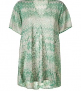 With the signature Missoni zigzag print and a retro-chic shape, this summery-hued top boasts season-defying style - Tunic style, relaxed silhouette, V-neck, short sleeves - Style with high-waisted skinny jeans, a draped cardigan, and platform sandals