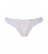 Sweet yet sexy bikini brief designed by supermodel Elle MacPherson in white and rose synthetic fiber - Features moderately wide waistband, lace-like effect, satin ribbon and cute bow details - Perfect, flattering fit works well under most outfits - Pair with matching bra for complete seductive look