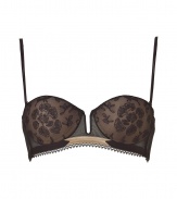 Luxurious bra made ​.​.of fine, black synthetic fiber stretch - Particularly comfortable with a hint of spandex - Elegant bra with padded cups - Fashionable Balconette shape with center cut out - Feminine lace look, decorative hem - Ideal for low V-necks -  Sexy and seductive with matching panties