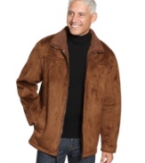 With the look of lush suede, this faux sherpa jacket from Weatherproof is ultra-sleek and warm just like the real deal.