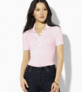 Rendered for a classic, feminine fit in smooth cotton jersey, this iconic Lauren by Ralph Lauren polo is finished with gleaming golden metal buttons for a glamorous touch.