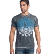 Great tee style isn't a stretch with this blended graphic t-shirt from Affliction.