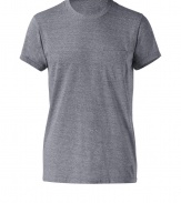 Stylish T-shirt in slate grey cotton - Wonderfully pleasant and soft - A classic, with a high crew neck, short sleeves and chest pocket - Slim, straight and moderately long - Ingenious summer basic, which is so versatile - Wear either under a sweater, jacket or solo - Styling: fits with jeans, cargo pants, chinos or shorts