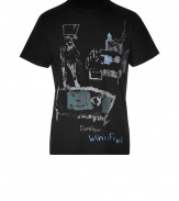 Stylish t-shirt in fine, pure black cotton - Soft yet ultra-durable material - Cool graphic print in grey and blue - Slightly higher, classic crew neck and short sleeves - Relaxed, straight silhouette - A fun, versatile basic ideal for everyday leisure - Wear solo or layer beneath a pullover or blazer and pair with chinos, jeans or Bermudas