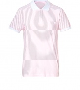 This preppy-cool staple gets a stylish revamping with this luxe polo from Marc Jacobs - Spread collar, concealed front button half placket, chest pocket, all-over stripe print, contrasting collar and cuffs, slim fit - Pair with jeans or chinos, a cashmere cardigan, and retro-inspired brogues