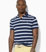 Classic stripes lend a crisp, polished look to a relaxed-fitting polo shirt in breathable cotton mesh.