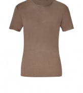 Stylish t-shirt in fine, pure light brown linen - Supremely soft, summer weight material has a well-worn, vintage look - Round neck, short sleeves and decorative seams - Slimmer cut tapers gently through waist - Casually cool, easily dressed up or down - Wear solo or layer beneath a blazer and pair with jeans, chinos, shorts or linen trousers