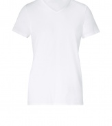 Stylish t-shirt in fine, pure white cotton - Supremely soft, lightweight material ideal for summer layering - V-neck and short sleeves - Slimmer cut tapers gently through waist - An indispensable basic in any wardrobe, easily dressed up or down - Wear solo or layer beneath a blazer or cardigan and pair with jeans, chinos, shorts or linen trousers