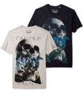 A cool skull graphic gives this Guess tee its edgy style.