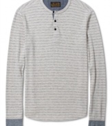 For that laid-back look, slip on the stripes of this three-button henley shirt from Lucky Brand Jeans.